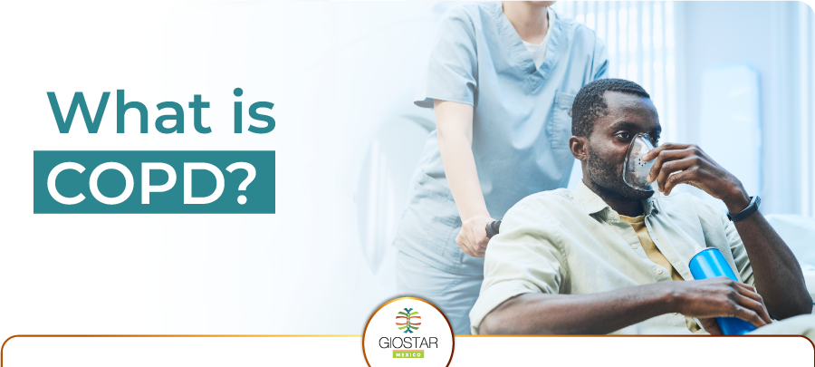 A COPD patient on oxygen supply inside a stem cell clinic