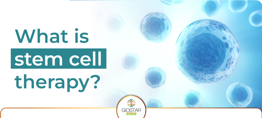 Text What is Stem Cell Therapy with Stem cell representations in the background