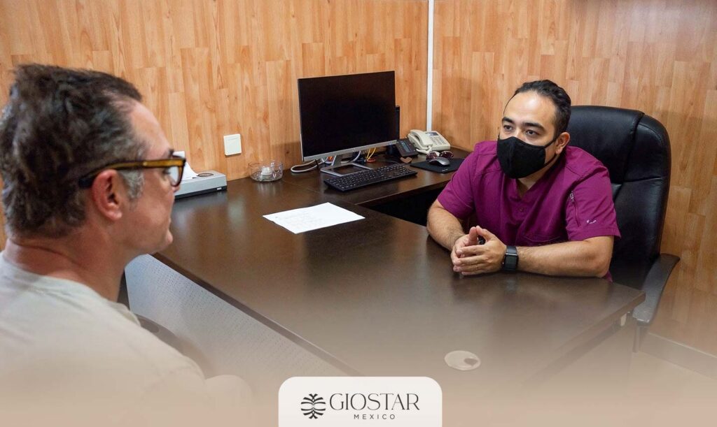 Doctor reviewing knee MRI imaging for stem cell therapy candidacy