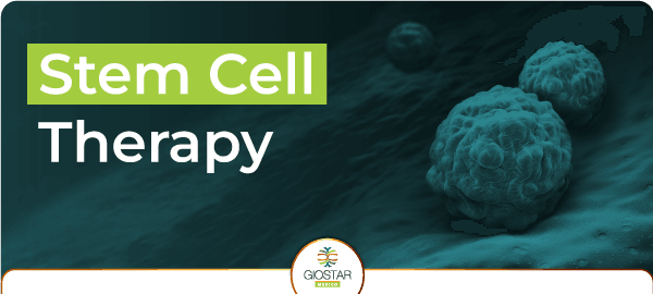 Stem cell therapy title graphic with 3D stem cells